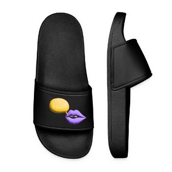 Bouche Hello Lèvres Rétro 3D Coloré - Claquettes Femme - noir - Devant
