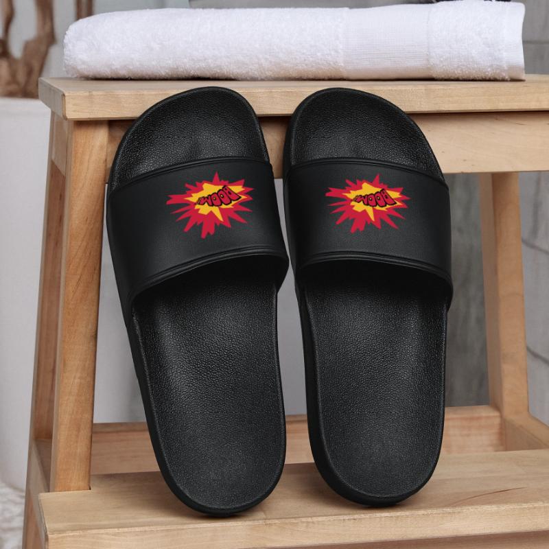 boom text fire flame hot tnt dynamite explode Women’s Pool Sliders