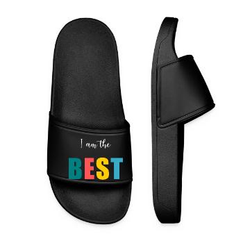 I AM THE BEST. - BESSER. - HUMOR. NACHRICHT - Frauen Badelatschen - Schwarz - Vorne