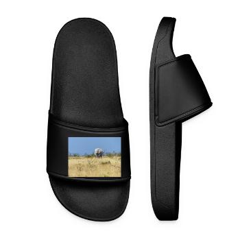 elephant and Landscape in a Etosha National Park - Women’s Pool Sliders - black - Front