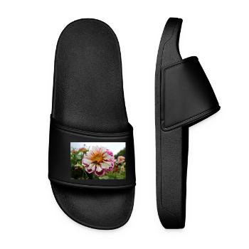 Biene, Honigbühne auf bunter Blüte, Dahlie - Frauen Badelatschen - Schwarz - Vorne