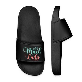 Mail Lady Mailman Postal Worker - Women’s Pool Sliders - black - Front