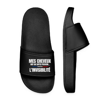 homme humour, cheveux, super pouvoir, chauve - Claquettes Femme - noir - Devant