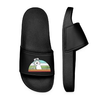 Droll Cat Cartoon Vintage Cat Lover - Women’s Pool Sliders - black - Front