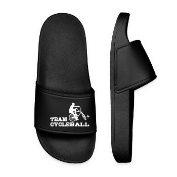 Team Cycleball, Cycling Ball, Cycling Ballers, Indoor Cycling - Women’s Pool Sliders - black - Front
