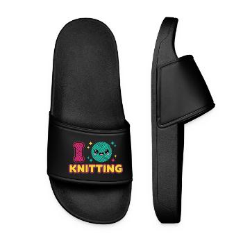 Kawaii Knitting Wool Heart - Women’s Pool Sliders - black - Front