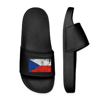 Drapeau Tchéquie Drapeau Grunge Retro Vintage - Claquettes Femme - noir - Devant