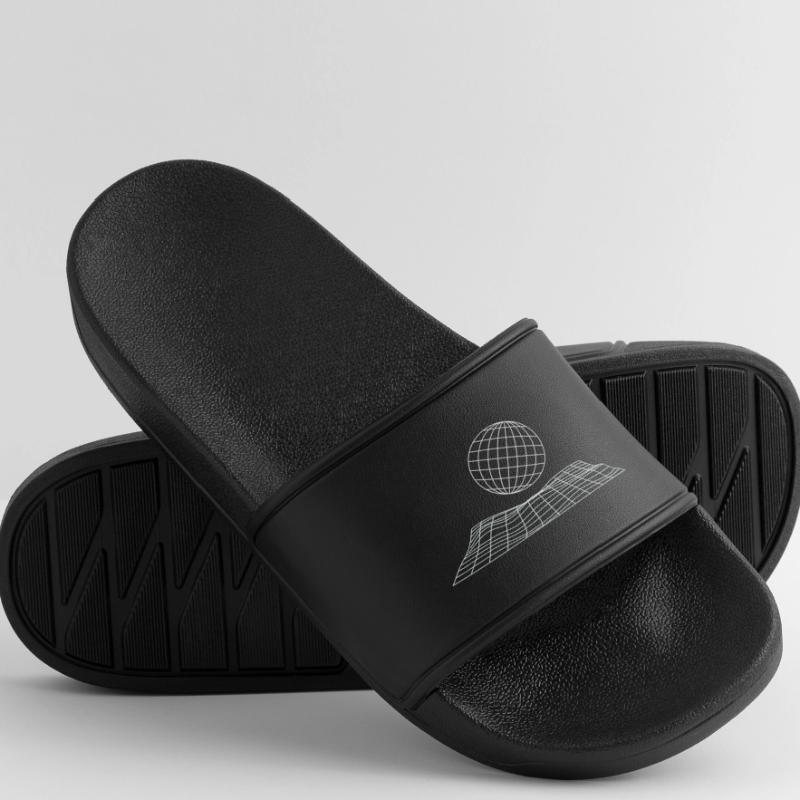 Futuristic Grid Globe Design Women’s Pool Sliders