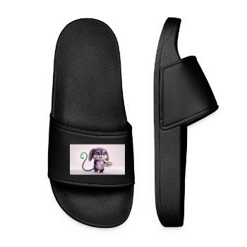 Cute Fluffy Creature Artist with Paint Palette and - Women’s Pool Sliders - black - Front