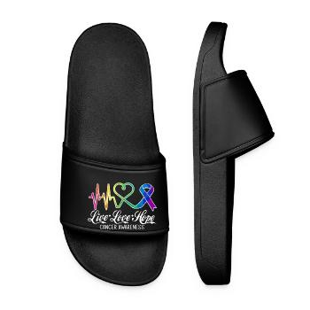 Live Love Hope Cancer Awareness Colorful Symbols - Women’s Pool Sliders - black - Front