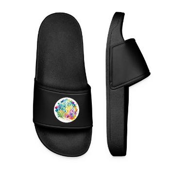 Rainbow Flower of Life Hemp Circle - Women’s Pool Sliders - black - Front
