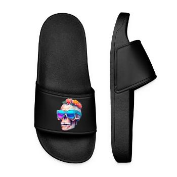 Totenkopf - Frauen Badelatschen - Schwarz - Vorne