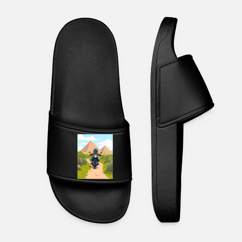 Cartoon motorcycle in the desert - Women’s Pool Sliders - black