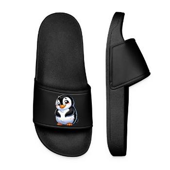 Süßer schüchterner Cartoon Pinguin - Frauen Badelatschen - Schwarz - Vorne