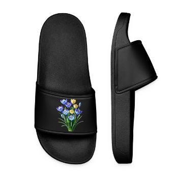 blue yellow crocus blossoms spring flower floral - Women’s Pool Sliders - black - Front