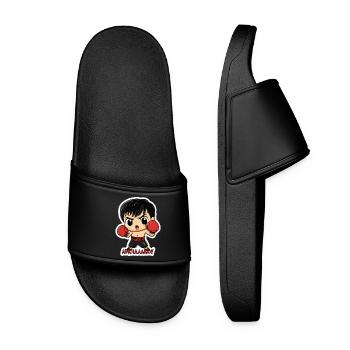 Chibi Boxer – Fighting spirit with cult quote - Women’s Pool Sliders - black - Front