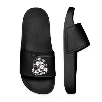 Jesus Saves Me A Slice Funny - Frauen Badelatschen - Schwarz - Vorne
