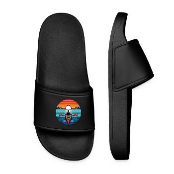 Kayaking Kayakers and setting sun - Women’s Pool Sliders - black - Front