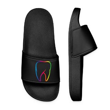 bright colorful rainbow tooth - Women’s Pool Sliders - black - Front