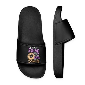 Donut- und Katzenliebhaber - Frauen Badelatschen - Schwarz - Vorne