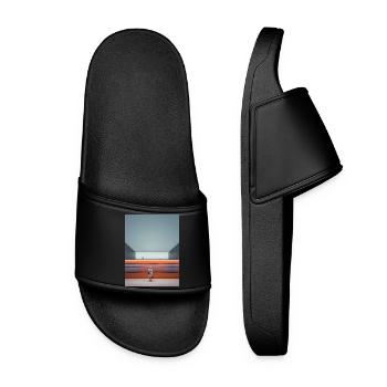 Woman in Striped Dress Waiting - Women’s Pool Sliders - black - Front