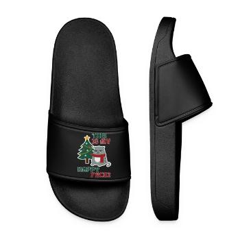 Cat Grumpy Christmas , this is my Happy Face - Women’s Pool Sliders - black - Front