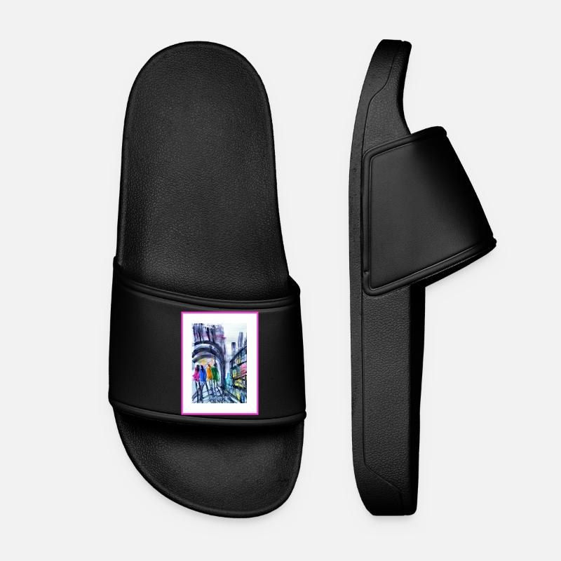 Urban style watercolor, abstract - Women’s Pool Sliders - black