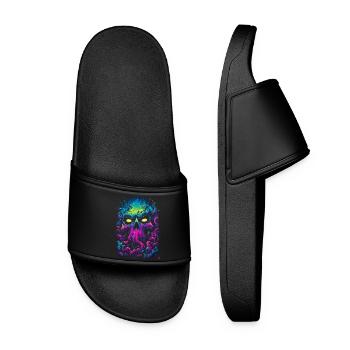 Neon skull in a sea of fog - Women’s Pool Sliders - black - Front