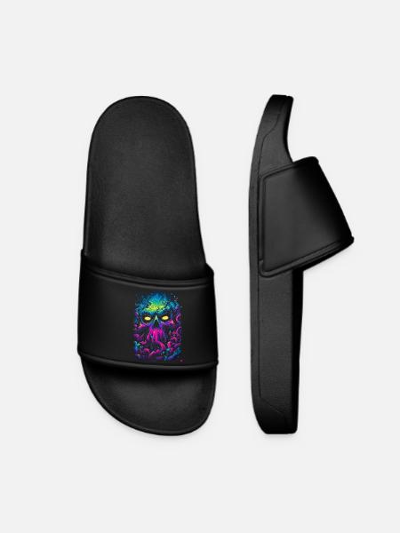 Neon skull in a sea of fog - Women’s Pool Sliders - black