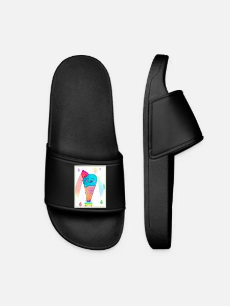 Kunterbunte Kawaii-Eiscreme - Frauen Badelatschen - Schwarz