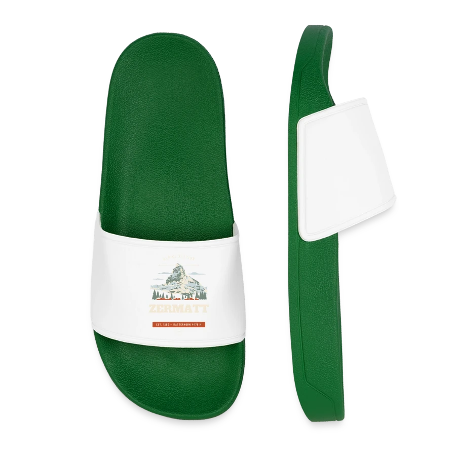 Zermatt badge on a women’s pool sliders, dark green