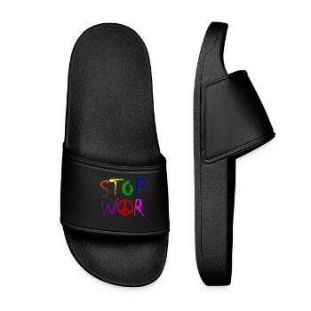 STOP WAR with Peace Sign Peace Symbol – NO WAR - Women’s Pool Sliders - black - Front
