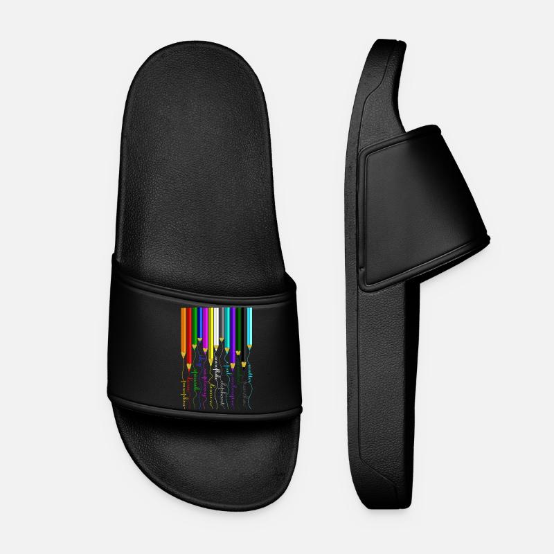 Pencils, colored pencils, wooden pencils, crayons, felt-tip pens - Women’s Pool Sliders - black
