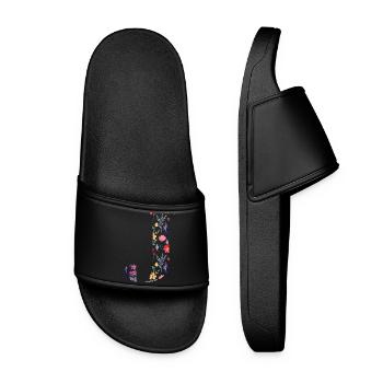 Personalisierter Blumenbrief j - Geschenkidee - Frauen Badelatschen - Schwarz - Vorne