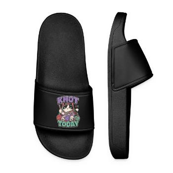Knot Today Cat with Wool - Women’s Pool Sliders - black - Front