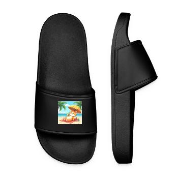 Chat sur la plage au soleil avec boisson - dessin animé - Claquettes Femme - noir - Devant
