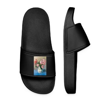 Painting - Painting with Roses in vase. - Women’s Pool Sliders - black - Front