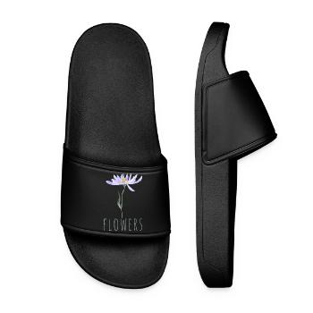 Minimalist Blue Wildflowers Illustration - Women’s Pool Sliders - black - Front