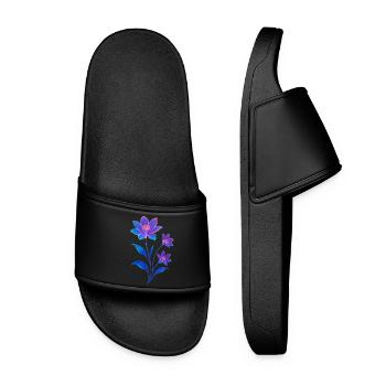 Luminescent Cosmic Flower Design - Women’s Pool Sliders - black - Front