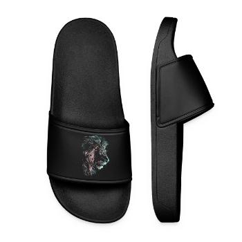 Lion Colorful Lion Head Neon Colorful Predator Art - Women’s Pool Sliders - black - Front