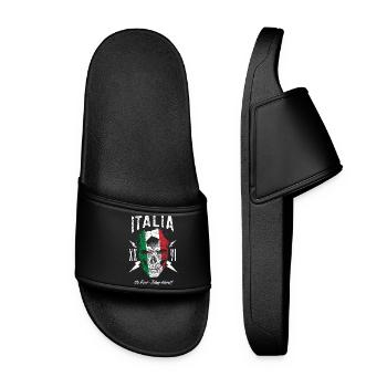 ITALIEN Italia Fußball Fan Totenkopf Flagge - Frauen Badelatschen - Schwarz - Vorne
