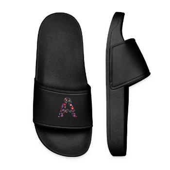 Personalisierter Blumenbrief A - Geschenkidee - Frauen Badelatschen - Schwarz - Vorne
