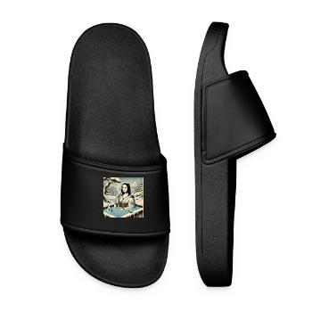 Mona Lisa buvant du saké dans un onsen - Claquettes Femme - noir - Devant