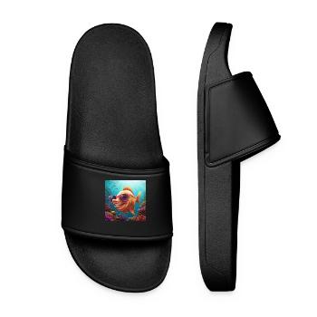 Flossen hoch! Lustiger Fisch mit Sonnenbrille - Frauen Badelatschen - Schwarz - Vorne