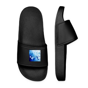 Songbird Branch Blossoms Shades of Blue Filigree Drawing - Women’s Pool Sliders - black - Front