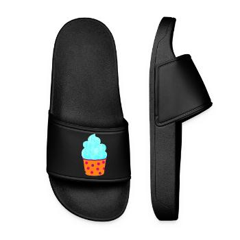 Eis Eiskrem Icecream Cup Dots Muffin Punkte süß - Frauen Badelatschen - Schwarz - Vorne