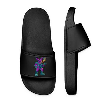 Neon Punk Bunny mit Zigarre und Gewehr - Frauen Badelatschen - Schwarz - Vorne