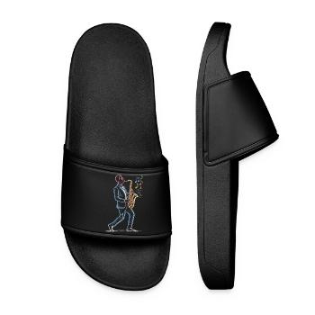 Saxophone Player Playing Sax Art Print - Women’s Pool Sliders - black - Front