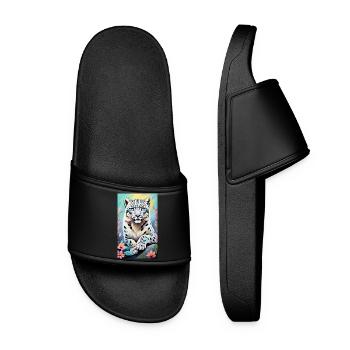 Snow Leopard | Leopard | Predator - Women’s Pool Sliders - black - Front