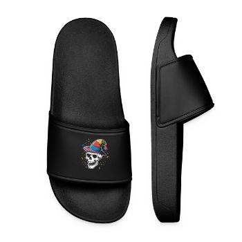 Funny Skull with Fool's Cap and Confetti - Women’s Pool Sliders - black - Front